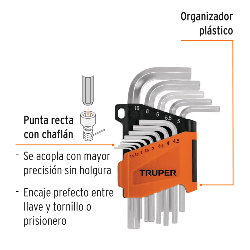 Juego de 13 llaves hexagonales mm, con organizador, TRUPER