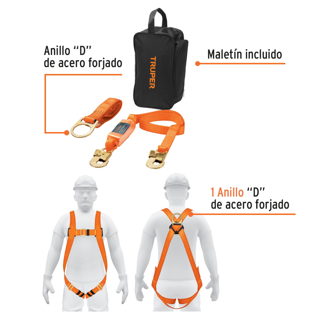 Kit contra caídas con arnés de un anillo, TRUPER