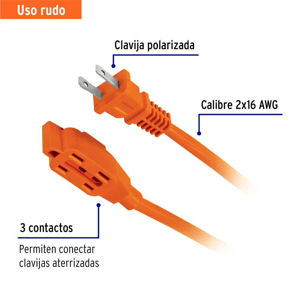 Extensión eléctrica de uso rudo 10 m 2x16 AWG, VOLTECK