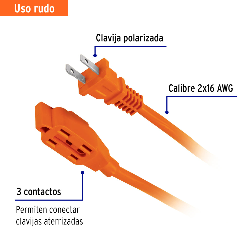 Extensión eléctrica de uso rudo 4 m 2x16 AWG, VOLTECK