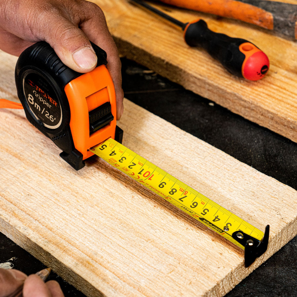Flexómetro Gripper contra impactos 8 m cinta 25 mm, TRUPER