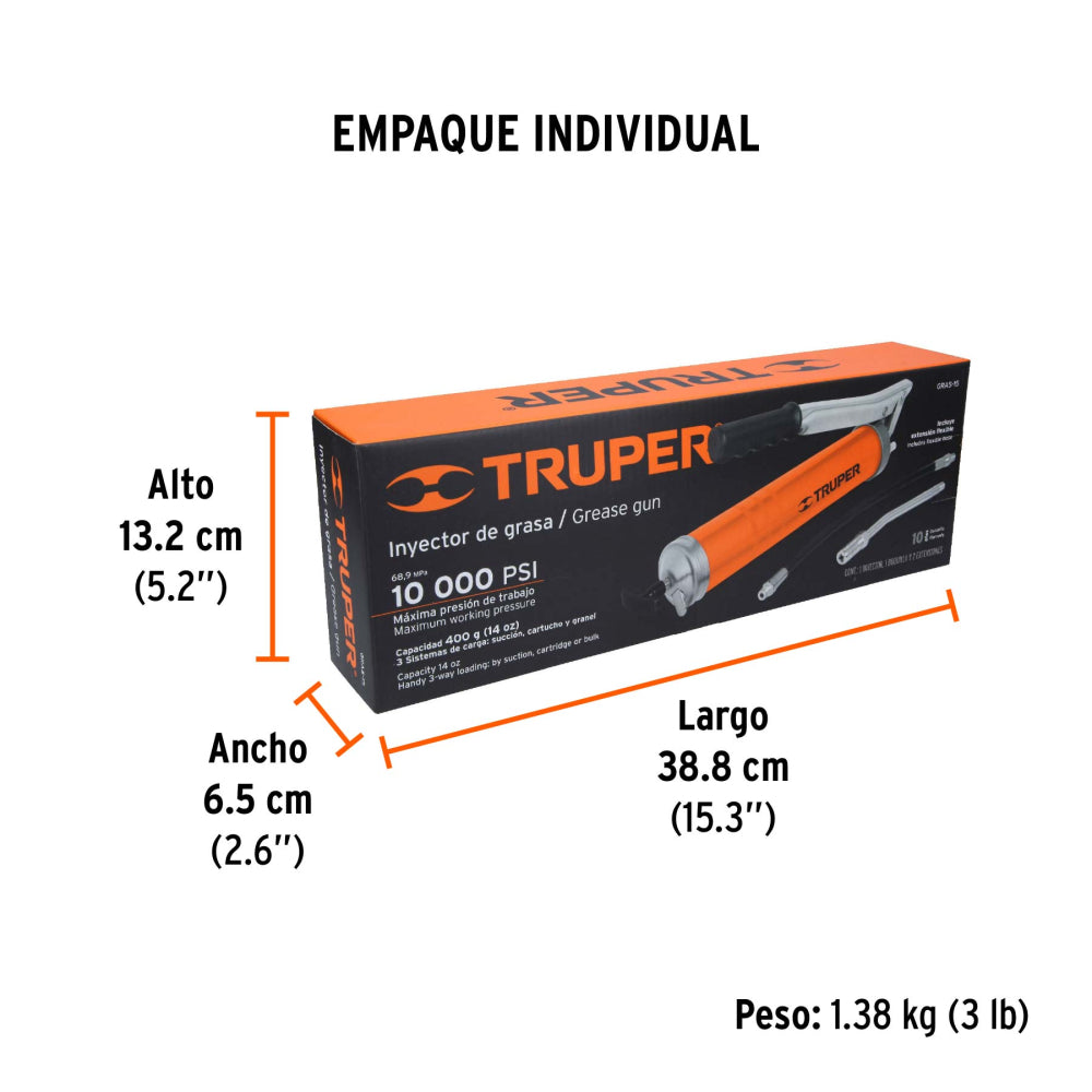 Inyectora de grasa 14 oz, 10000 PSI con grip antiderrapante
