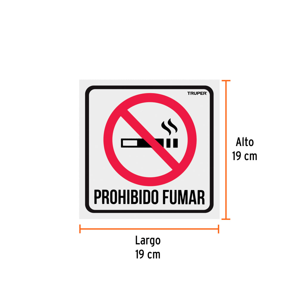Letrero de señalización "NO FUMAR", 19 x 19 cm, TRUPER