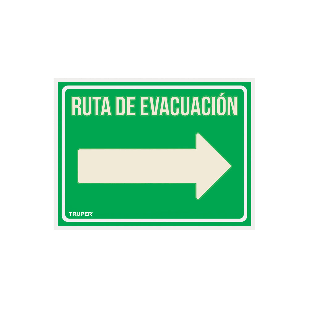Letrero de señalización "RUTA EVACUACIÓN DERECHA",21 x 28 cm