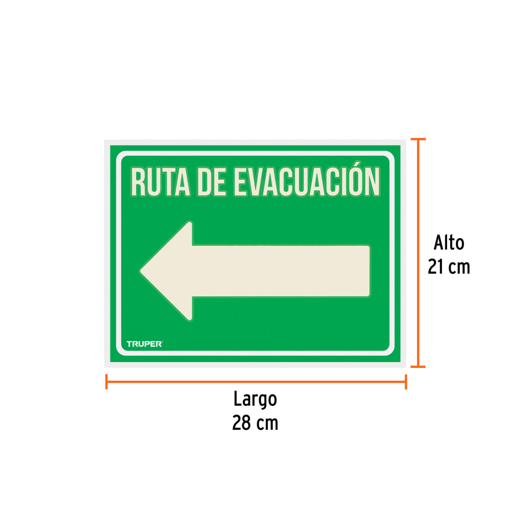 Letrero de señalización "RUTA EVACUACIÓN IZQUIERDA",21x28 cm