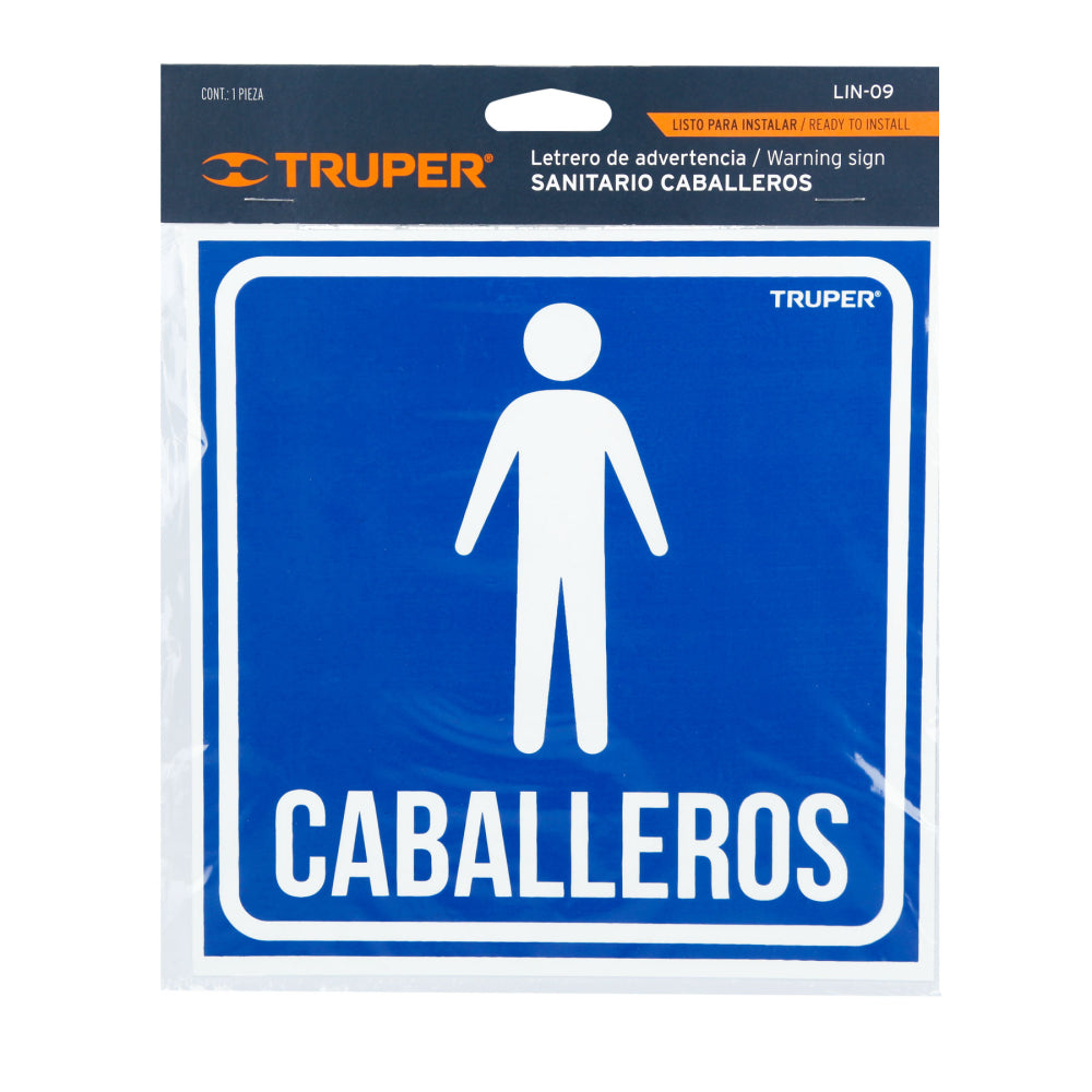 Letrero de señalización "CABALLEROS", 19 x 19 cm, TRUPER