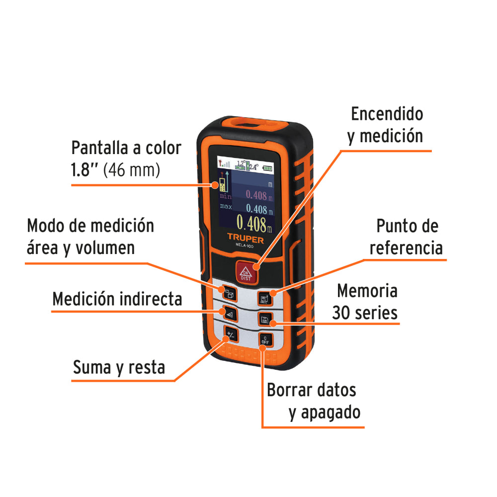 Medidor láser de distancia de 0.05 m a 100 m, TRUPER