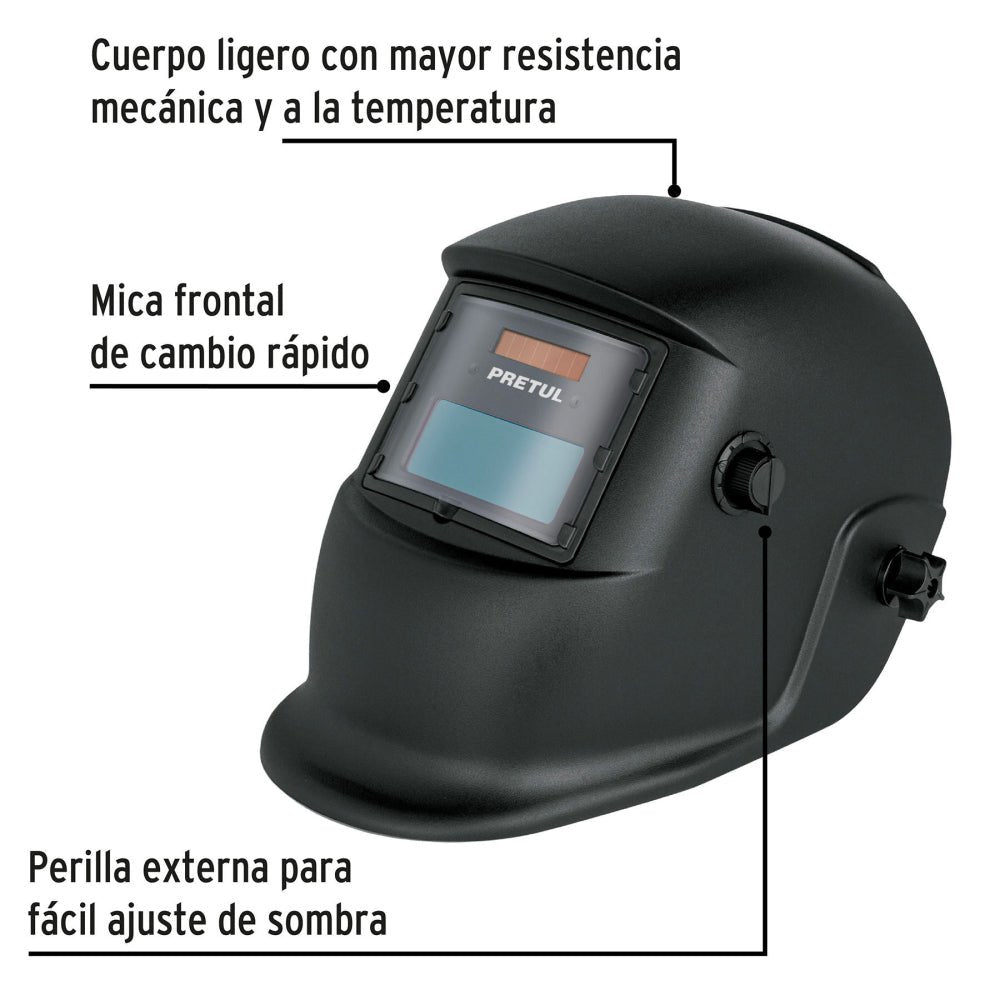 Careta electrónica para soldar sombra 9-13, negra, PRETUL - Grupo PRAME