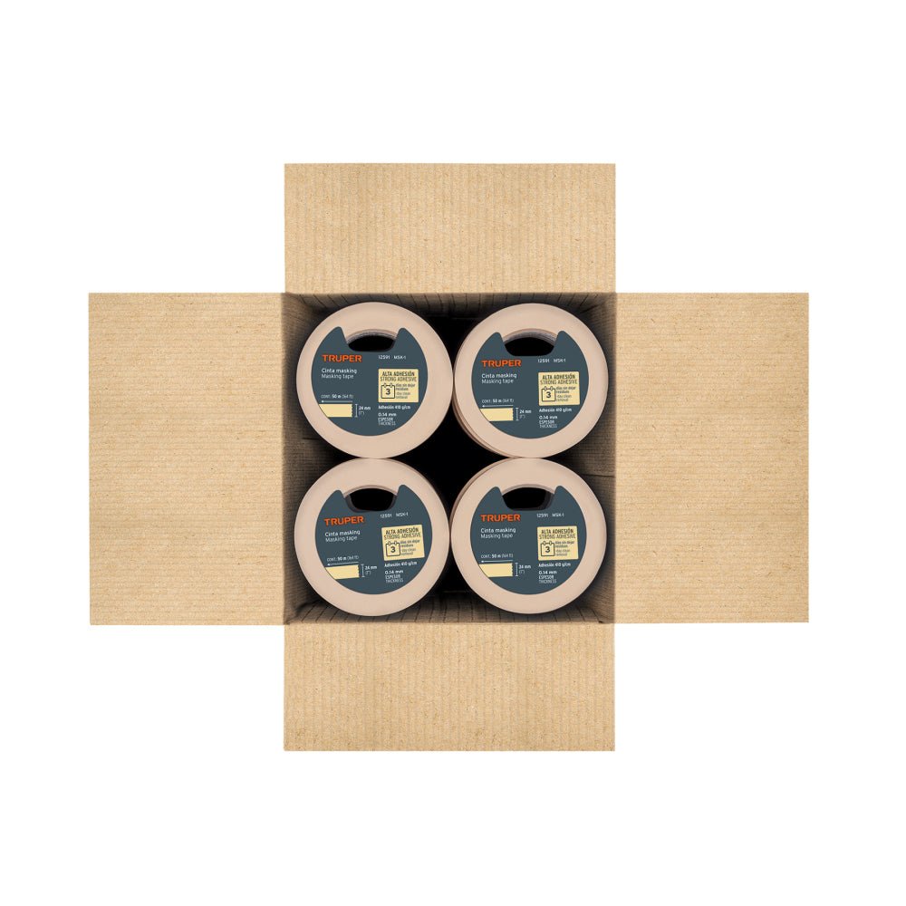 Cinta masking tape de 1" x 50 m, TRUPER (12 piezas) - Grupo PRAME