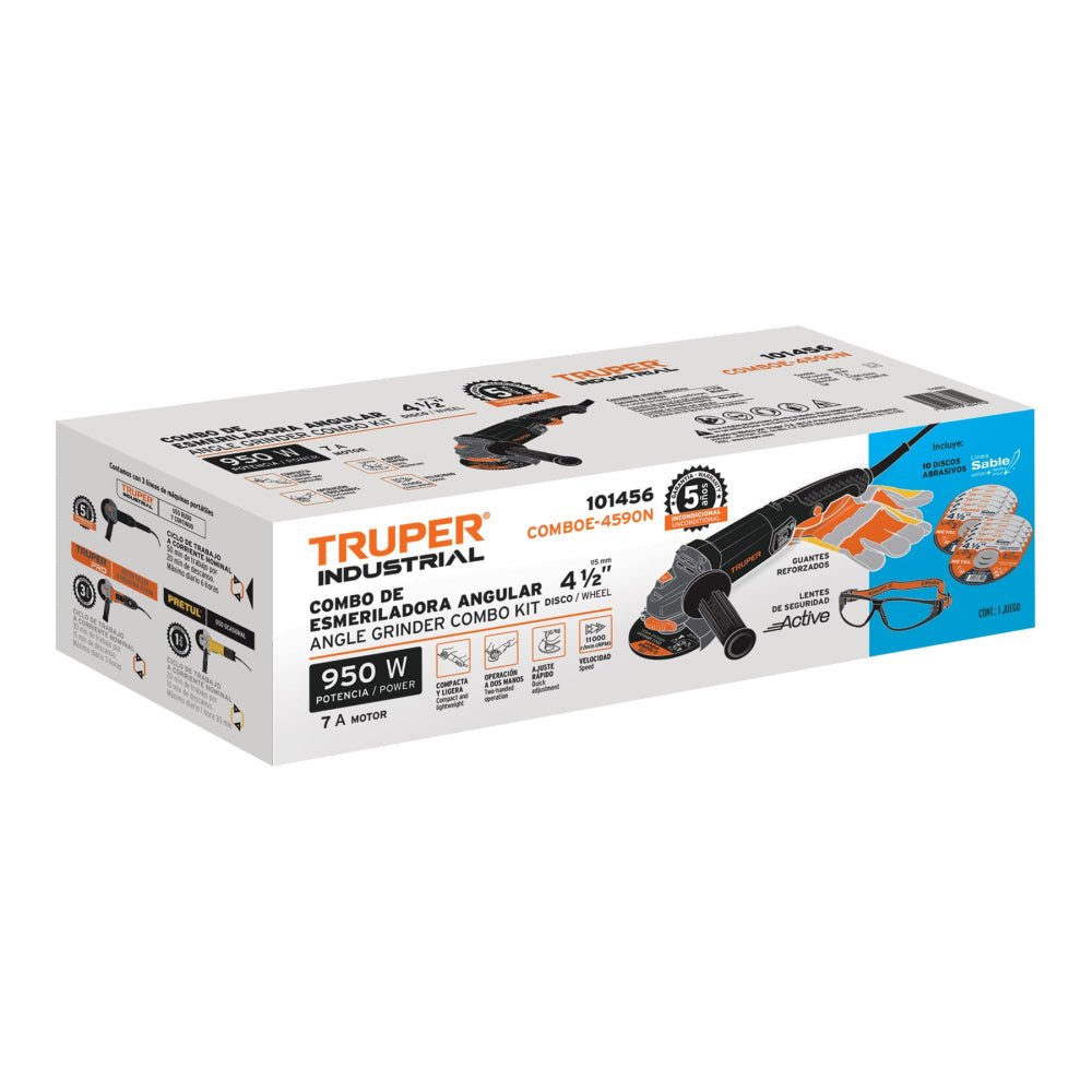 Combo esmeriladora 4-1/2",950W, discos, lentes y guantes,IND - Grupo PRAME
