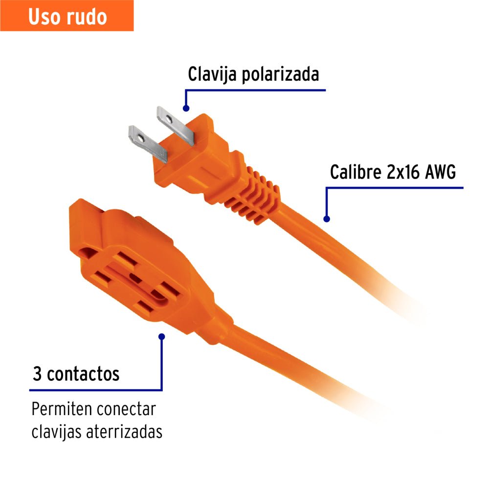 Extensión eléctrica de uso rudo 10 m 2x16 AWG, VOLTECK - Grupo PRAME