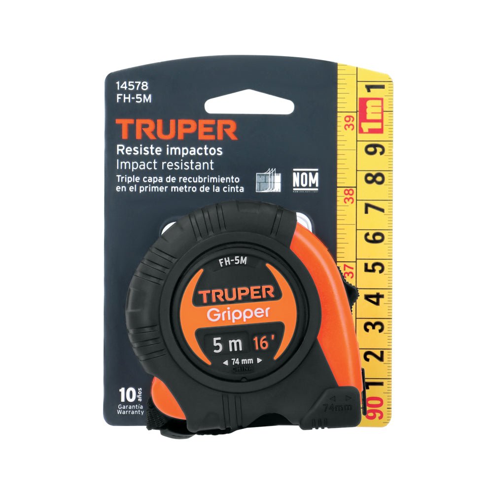 Flexómetro Gripper contra impactos 5 m cinta 19 mm, TRUPER - Grupo PRAME
