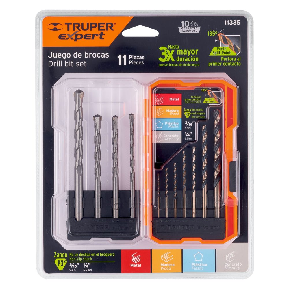 Juego de 11 brocas para metal y concreto en estuche, TRUPER - Grupo PRAME