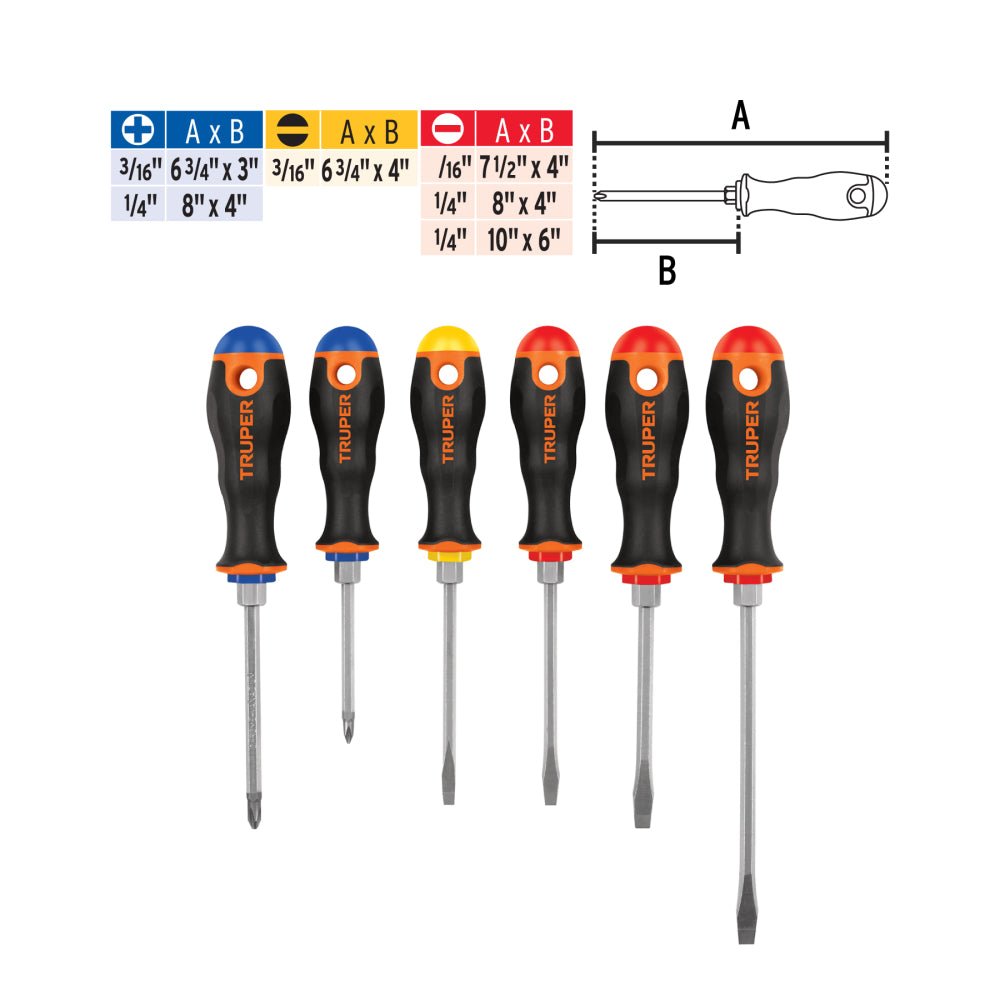 Juego de 6 desarmadores mango Comfort Grip, TRUPER - Grupo PRAME
