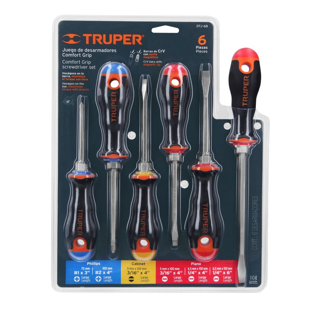 Juego de 6 desarmadores mango Comfort Grip, TRUPER - Grupo PRAME