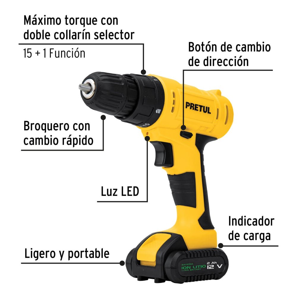 Kit taladro/destornillador 3/8", 12V, 33, PRETUL - Grupo PRAME
