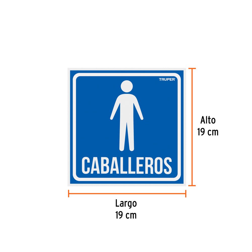 Letrero de señalización "CABALLEROS", 19 x 19 cm, TRUPER - Grupo PRAME
