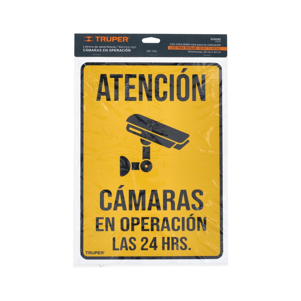 Letrero de señalización "CÁMARAS EN OPERACIÓN", 25 x 34 cm - Grupo PRAME