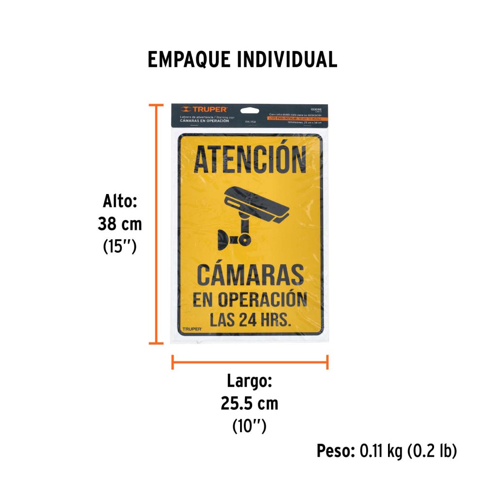 Letrero de señalización "CÁMARAS EN OPERACIÓN", 25 x 34 cm - Grupo PRAME