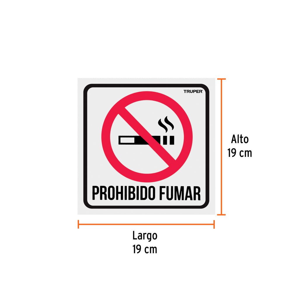 Letrero de señalización "NO FUMAR", 19 x 19 cm, TRUPER - Grupo PRAME