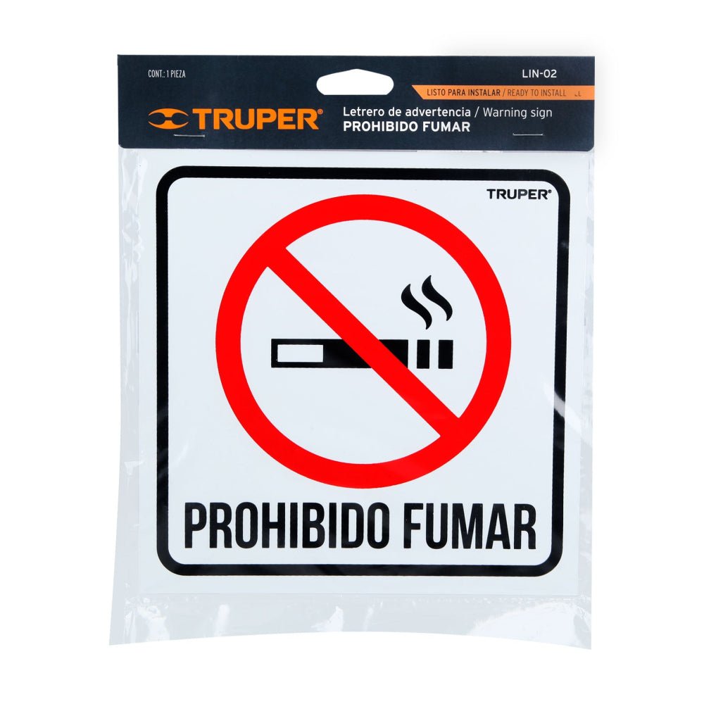 Letrero de señalización "NO FUMAR", 19 x 19 cm, TRUPER - Grupo PRAME