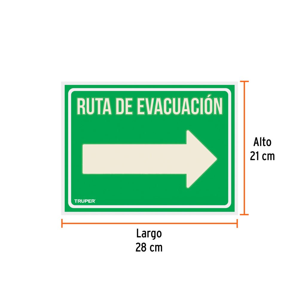 Letrero de señalización "RUTA EVACUACIÓN DERECHA",21 x 28 cm - Grupo PRAME