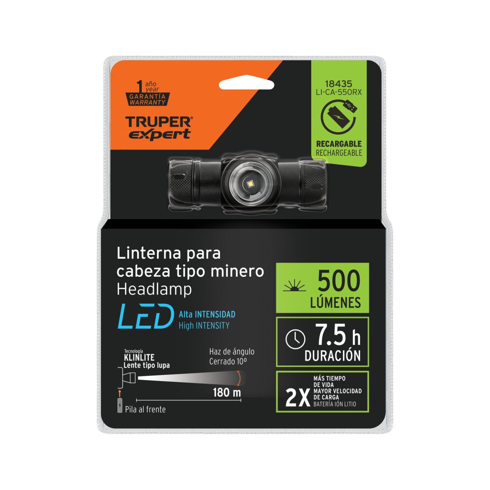 Linterna de minero LED 500 lm, recargable, TRUPER EXPERT - Grupo PRAME