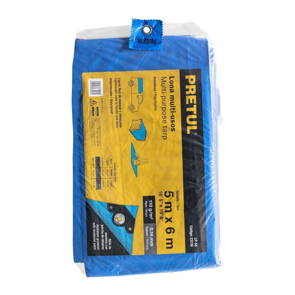 Lona de polietileno 5 x 6 m, azul, 110 g/m2, PRETUL - Grupo PRAME