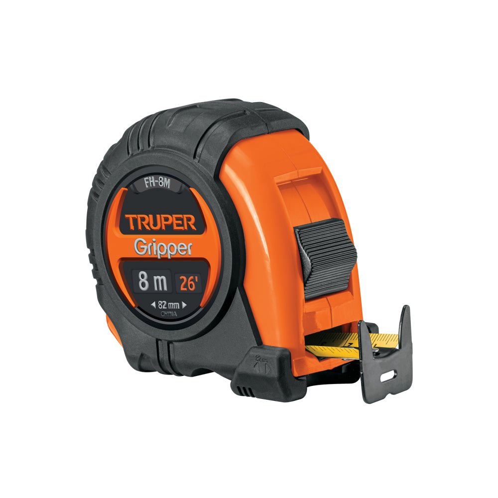 Flexómetro Gripper contra impactos 8 m cinta 25 mm, TRUPER - Grupo PRAME