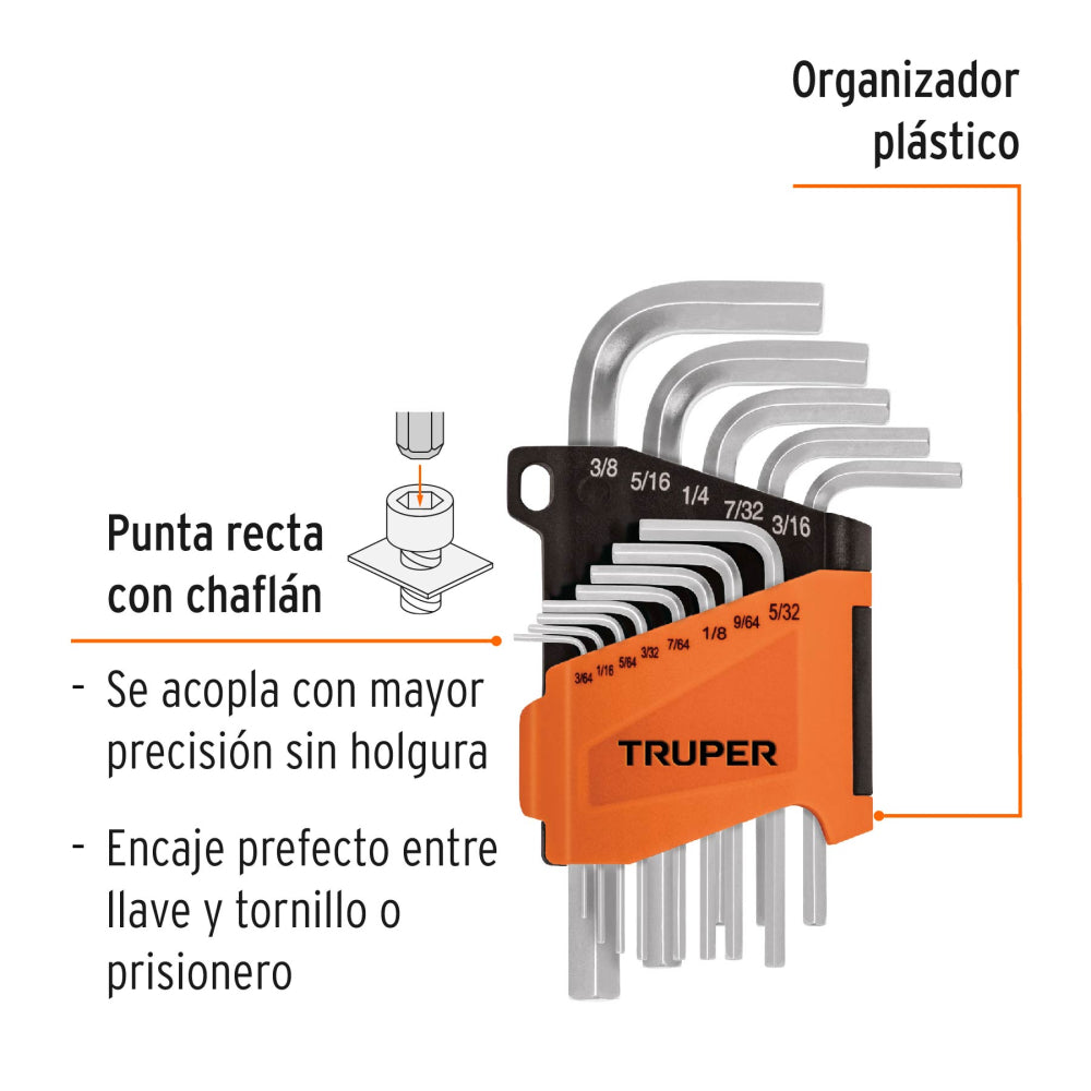 Juego de 13 llaves hexagonales std, con organizador, TRUPER