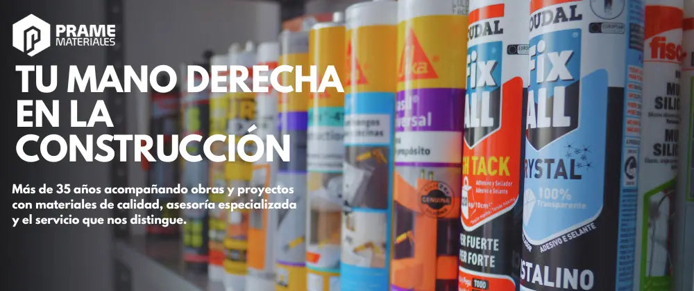 Banner tu mano derecha en la construcción. Imagen con toda la gama de adhesivos Fix All en tienda.