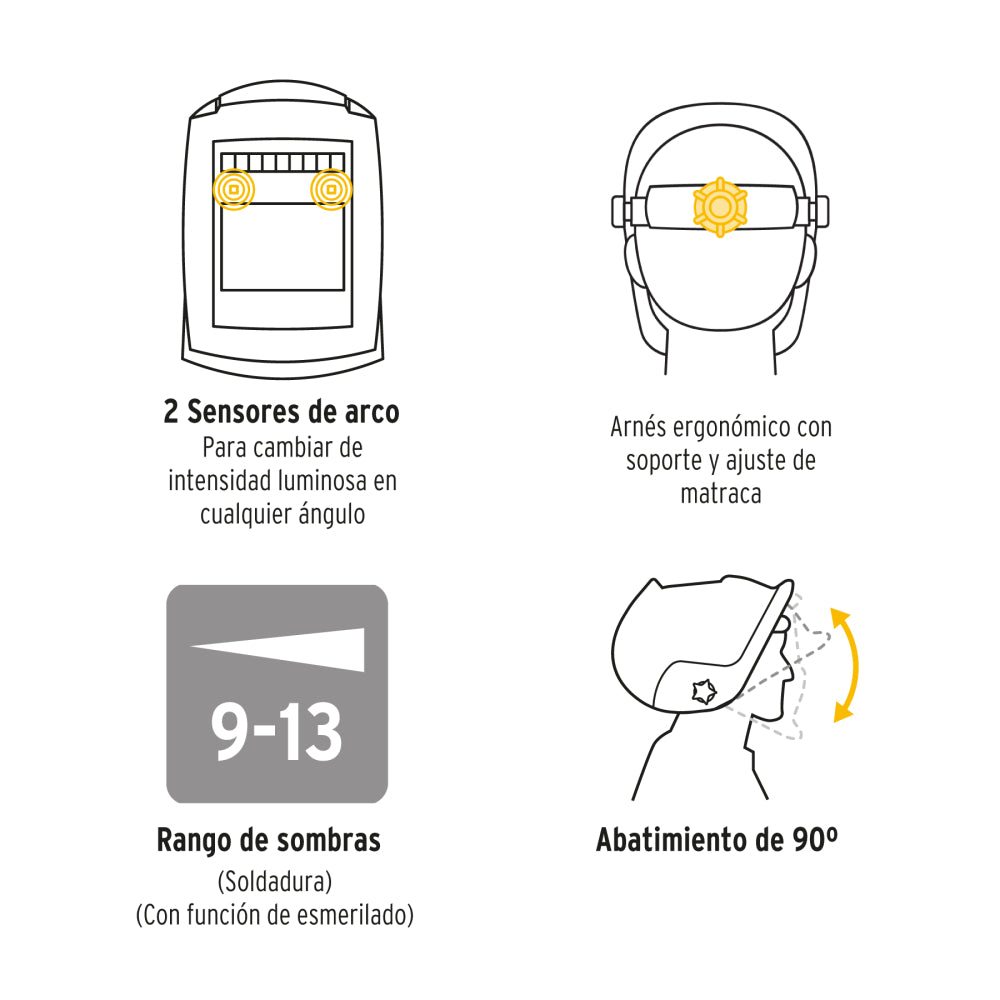 Careta electrónica para soldar sombra 9-13, negra, PRETUL