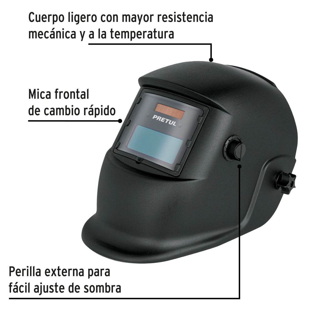 Careta electrónica para soldar sombra 9-13, negra, PRETUL