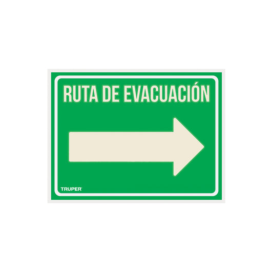Letrero de señalización "RUTA EVACUACIÓN DERECHA",21 x 28 cm