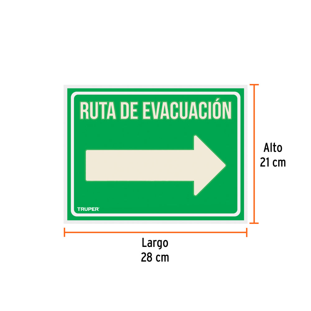Letrero de señalización "RUTA EVACUACIÓN DERECHA",21 x 28 cm