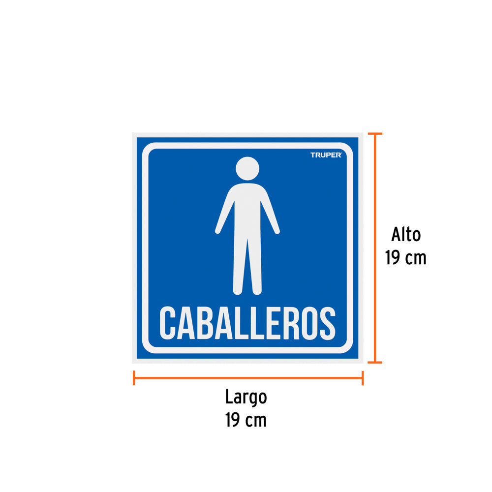 Letrero de señalización "CABALLEROS", 19 x 19 cm, TRUPER