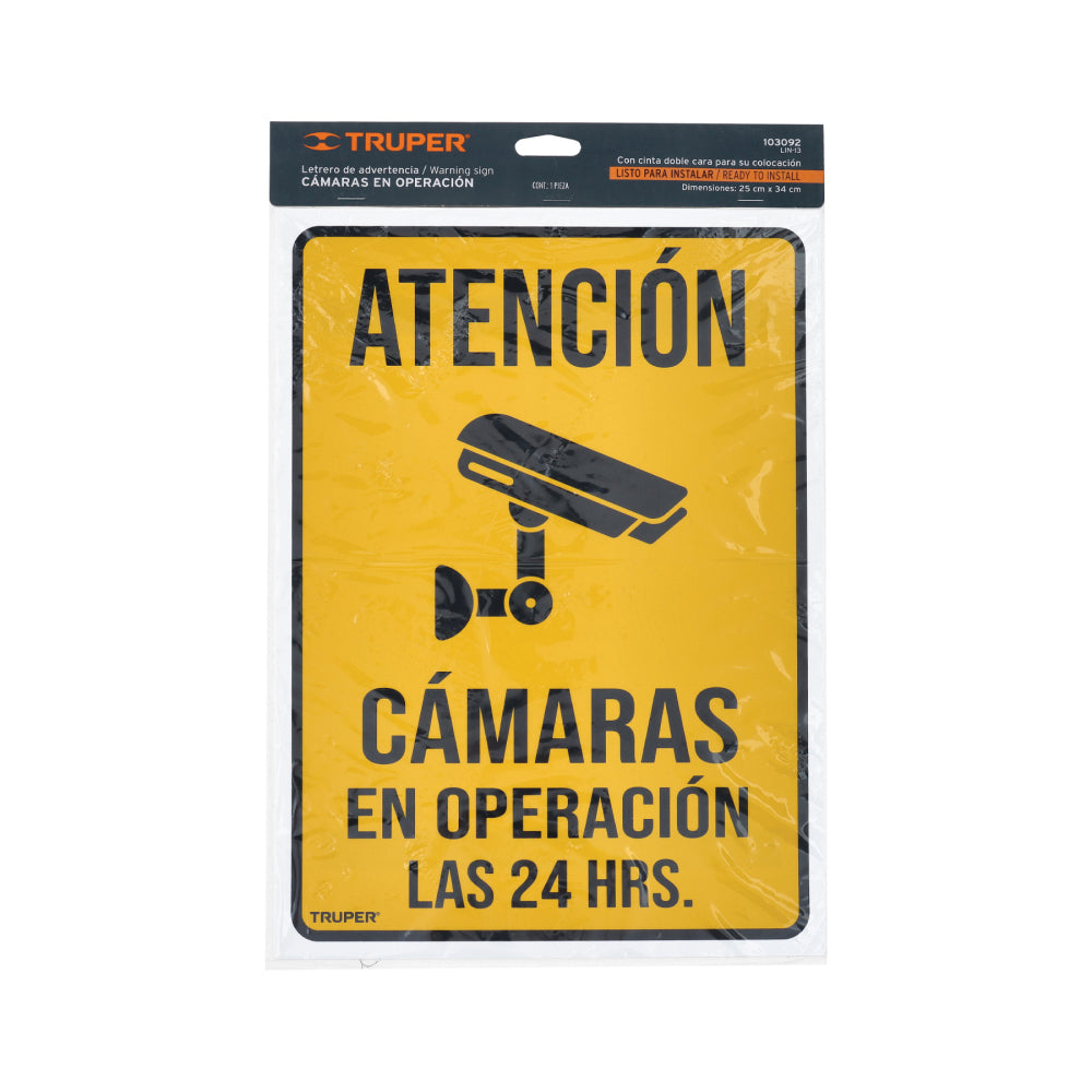 Letrero de señalización "CÁMARAS EN OPERACIÓN", 25 x 34 cm