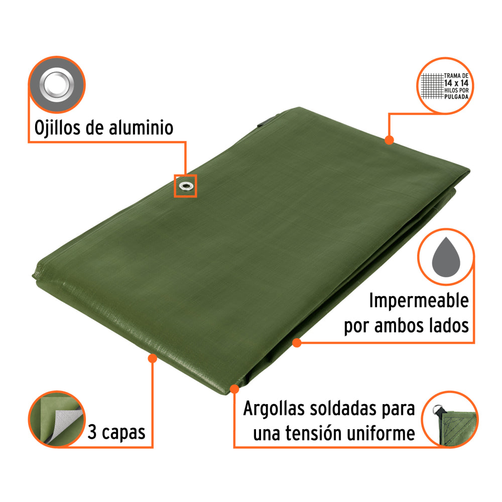 Lona uso rudo 3 x 4 m, verde olivo, 240 g/m2, TRUPER EXPERT