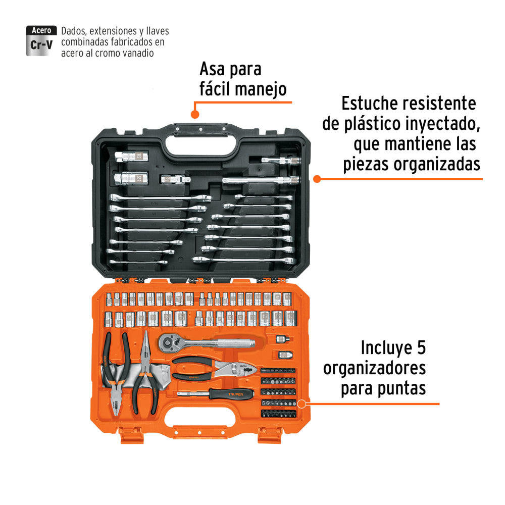 Juego de 119 herramientas 1/4" y 3/8" mixtas para mecánico