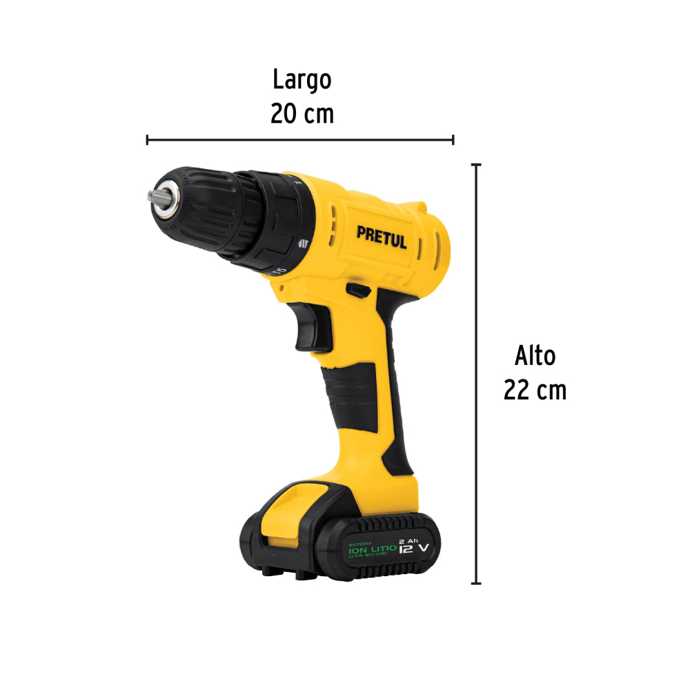Kit taladro/destornillador 3/8", 12V, 33, PRETUL