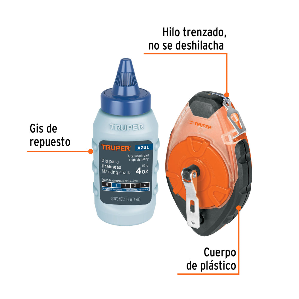 Tiralíneas profesional plástico con gis, 30m(100 ft), TRUPER
