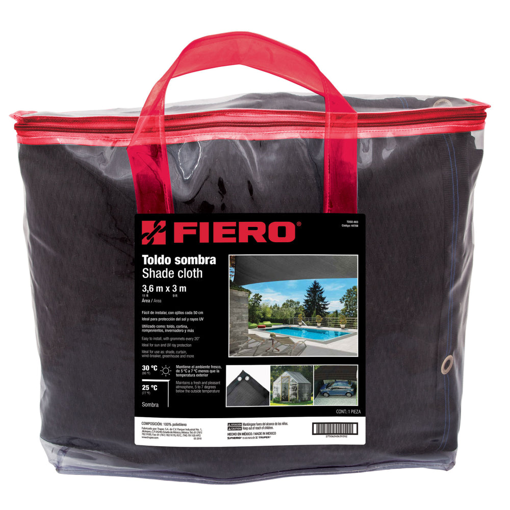 Toldo sombra 80%, monofilamento negro, 3.6m x 3m, FIERO