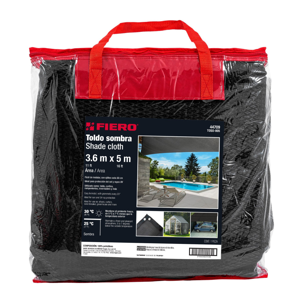 Toldo sombra 80%, monofilamento negro, 3.6m x 5m, FIERO
