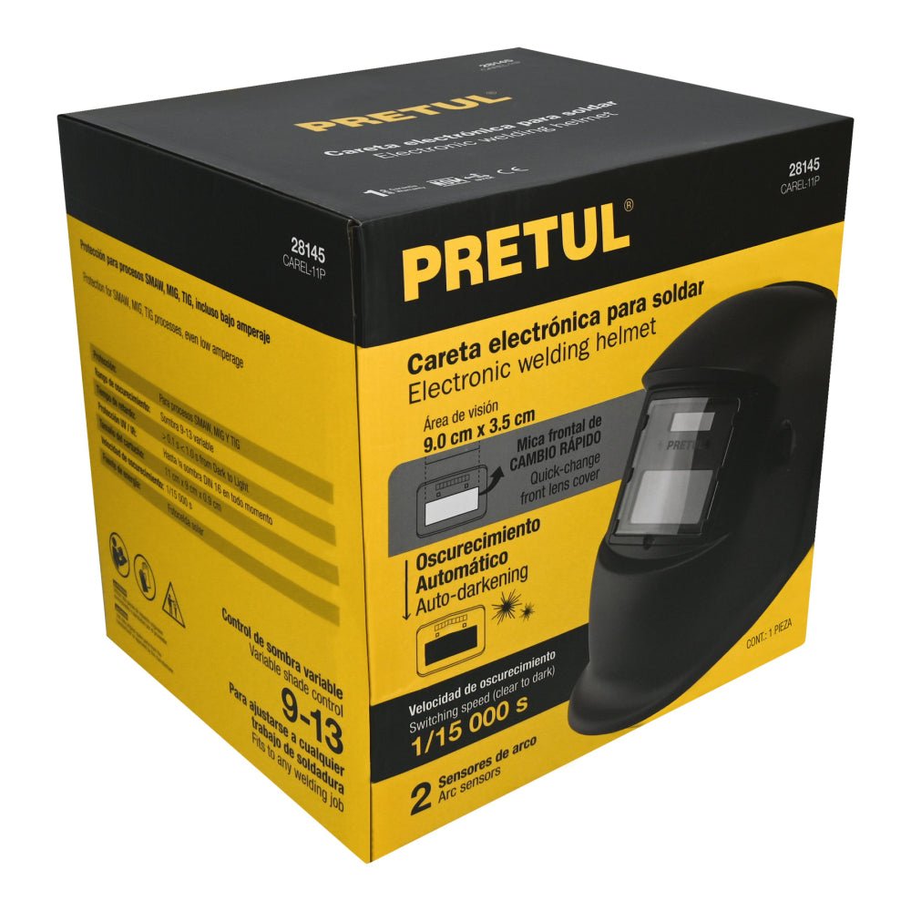 Careta electrónica para soldar sombra 9-13, negra, PRETUL - Grupo PRAME