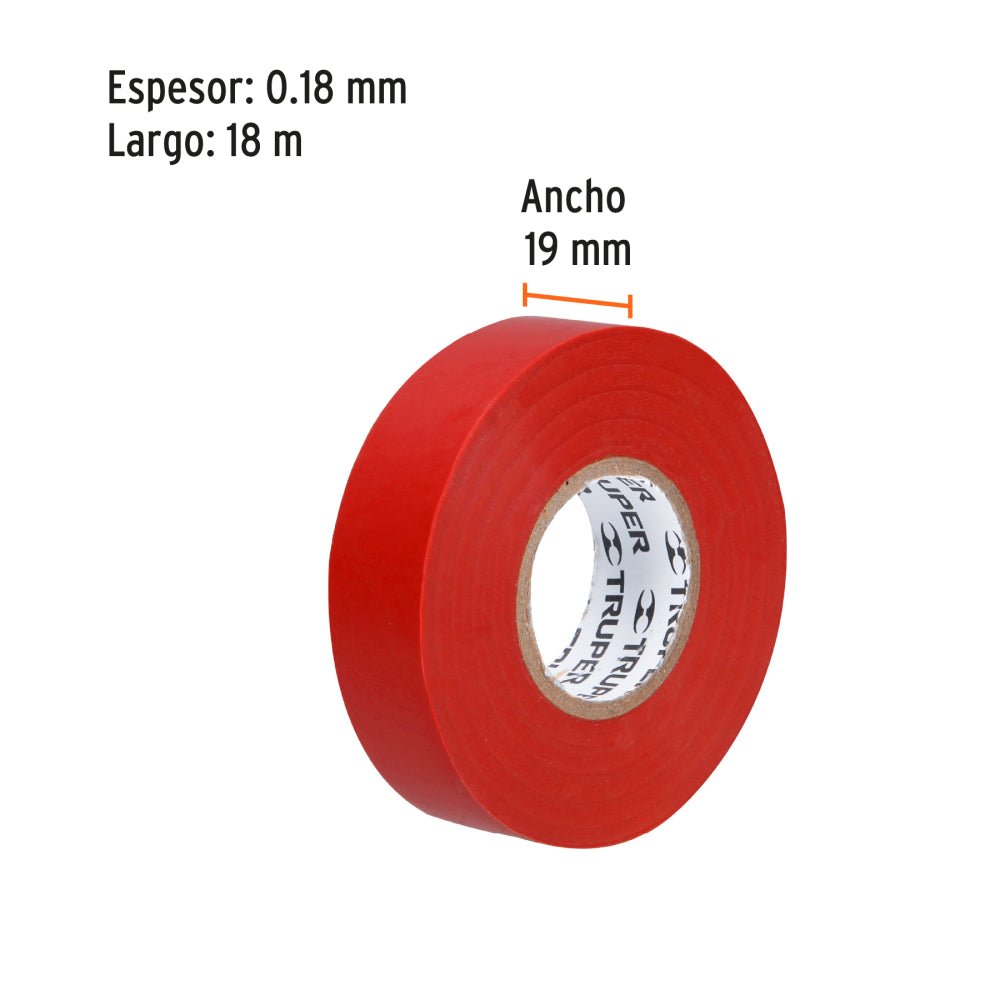 Cinta de aislar de 18 m x 19 mm, roja, TRUPER (8 piezas) - Grupo PRAME