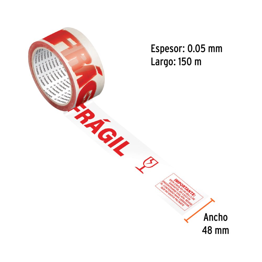 Cinta de empaque 48 mm x 150 m "Frágil", TRUPER - Grupo PRAME