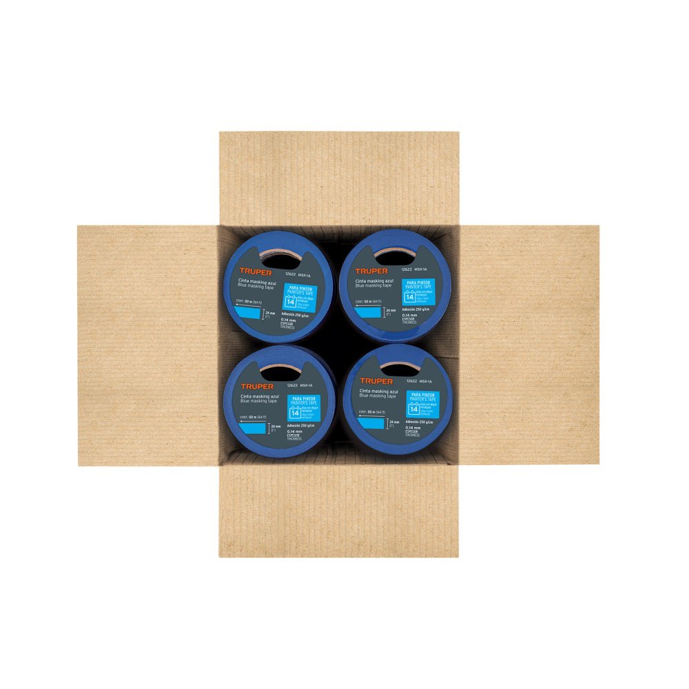 Cinta masking tape azul de 1" x 50 m para pintor, TRUPER (6 piezas) - Grupo PRAME
