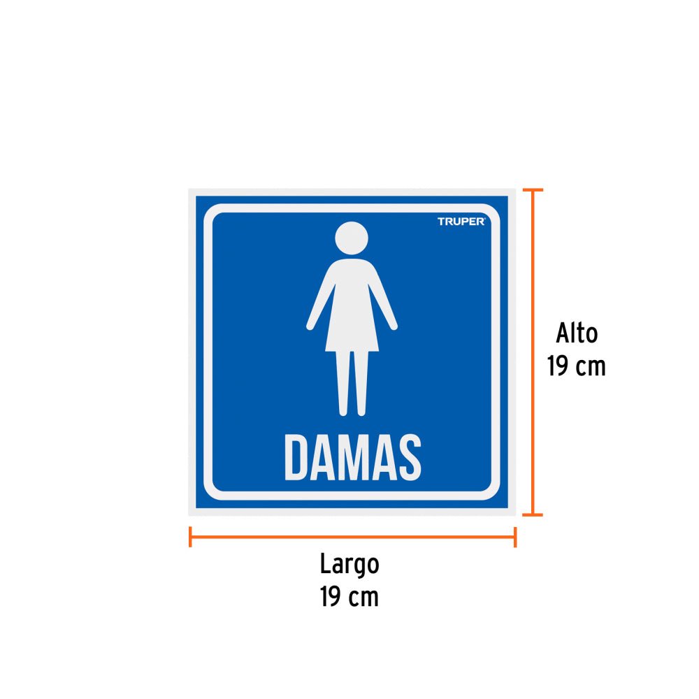 Letrero de señalización "DAMAS", 19 x 19 cm, TRUPER - Grupo PRAME