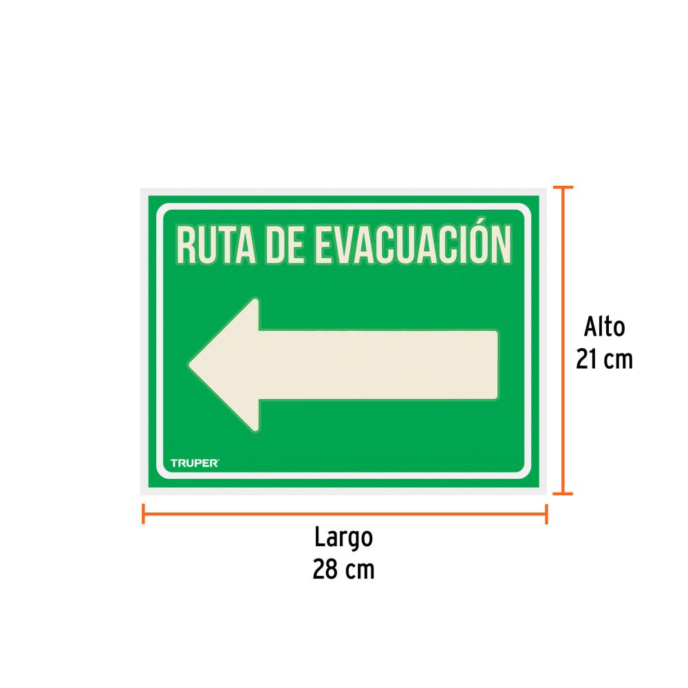 Letrero de señalización "RUTA EVACUACIÓN IZQUIERDA",21x28 cm - Grupo PRAME