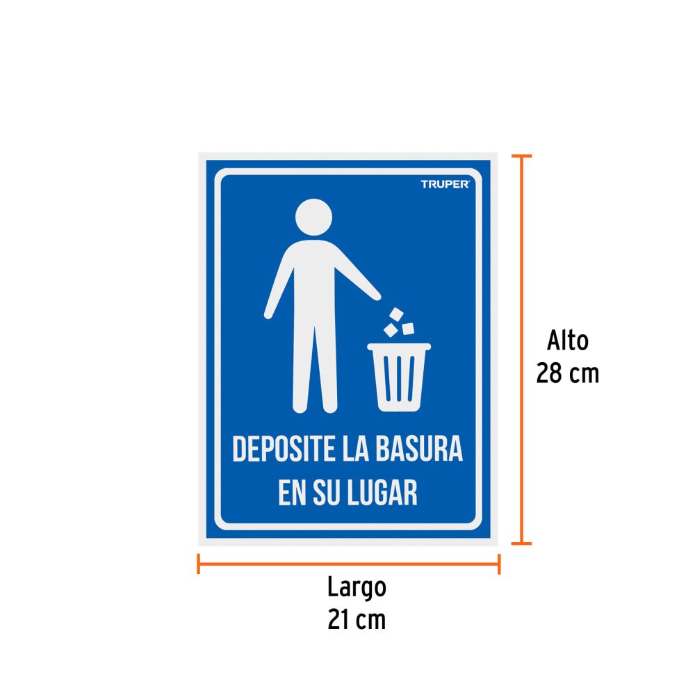 Letrero señalización"DEPOSITE LA BASURA EN SU LUGAR",21x28cm - Grupo PRAME